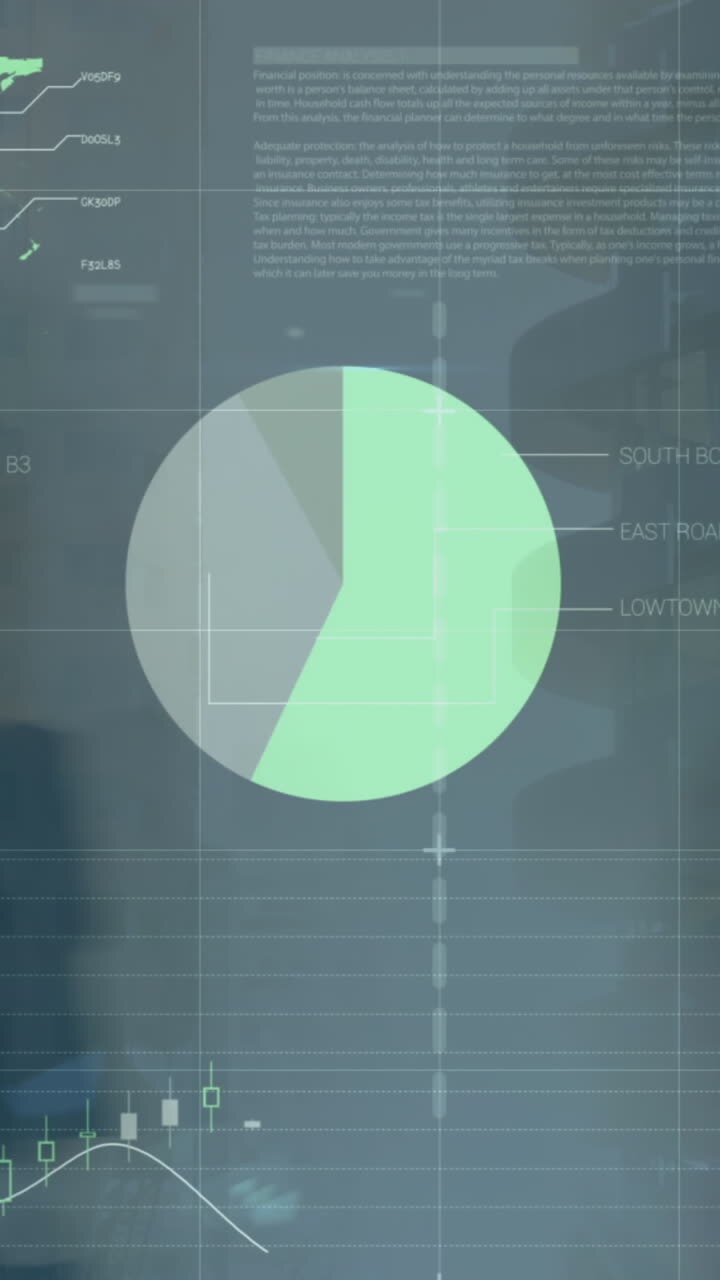 Animazione dell'elaborazione di dati finanziari su persone che camminano
