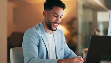 Happy-businessman,-laptop-and-celebration