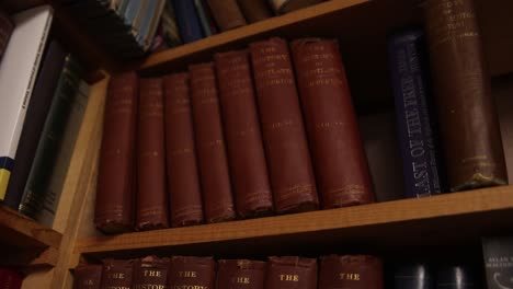 old-vintage-leather-bound-books-in-leakeys-book-store-in-Inverness,-Scotland-in-the-Highlands