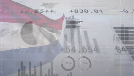 animación del procesamiento de datos financieros sobre bandera de los países bajos
