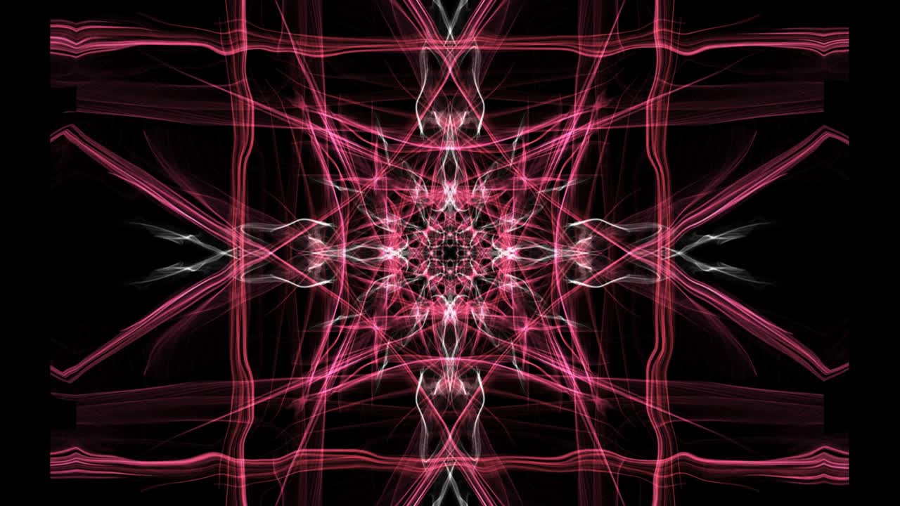 cuadrado rojo compuesto de patrones fractales en fondo negro, ornamento misterioso con efecto túnel, vídeo vj