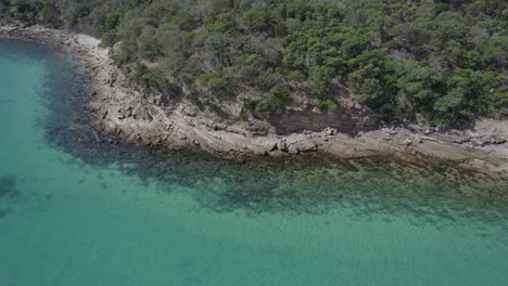 costa rocosa y vegetación en great keppel island, queensland, australia - toma aérea de drones