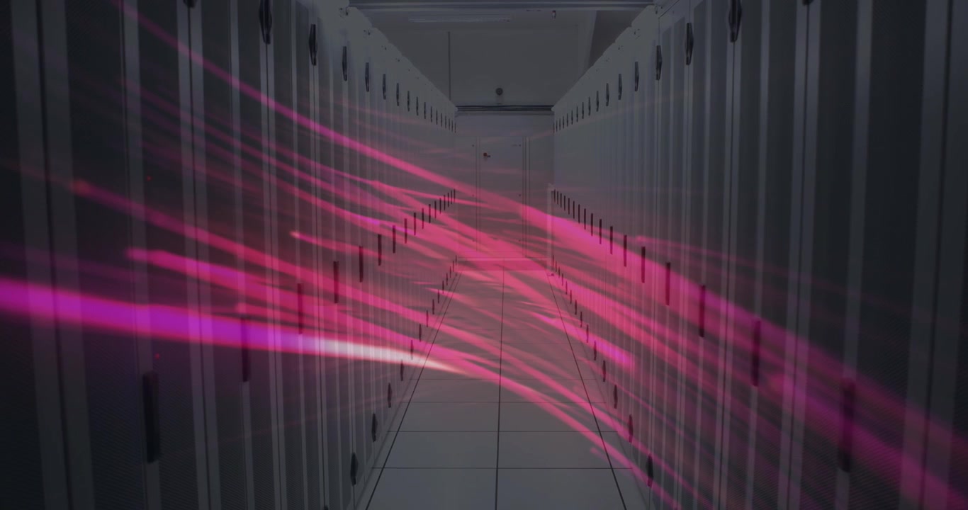 Animation of moving shapes over server room