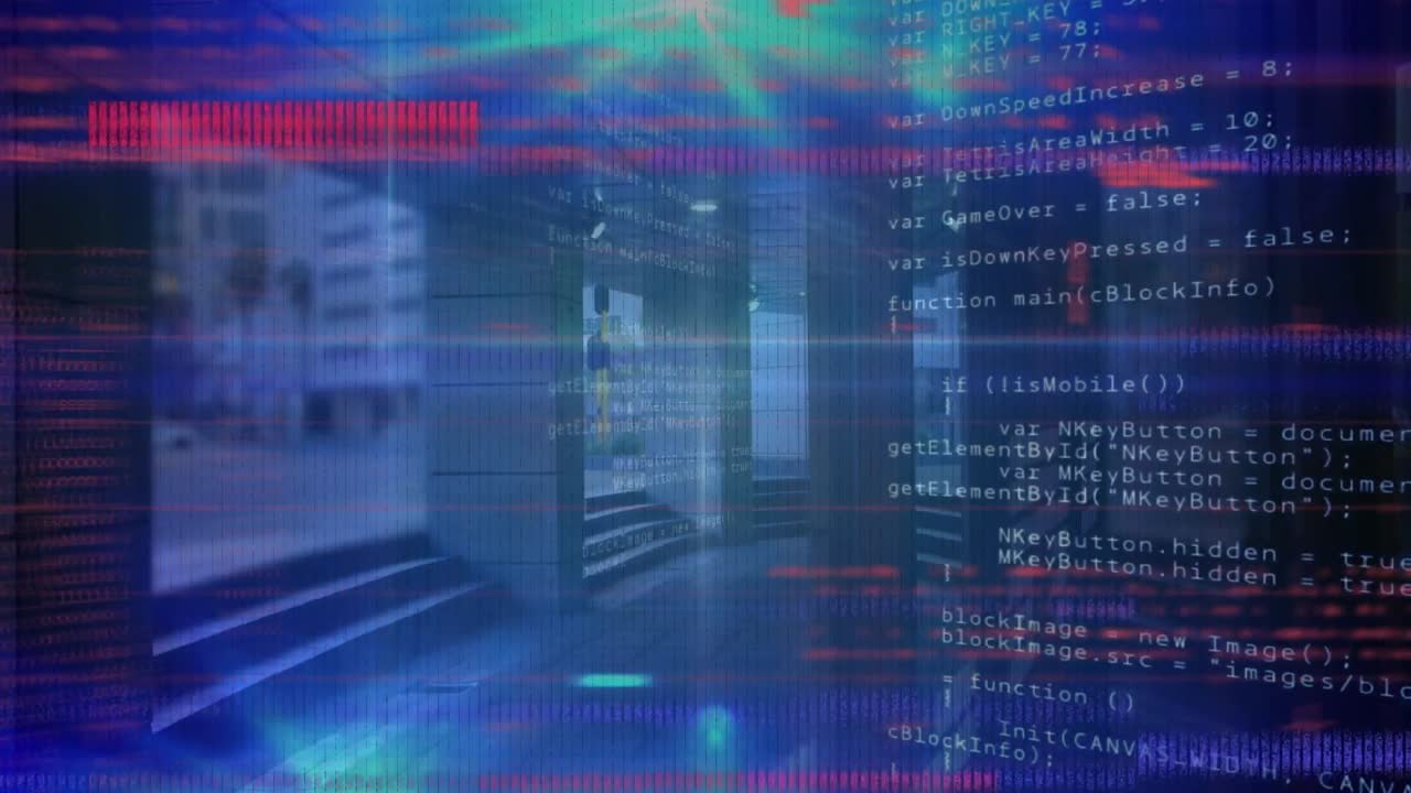 Animation of data processing over cityscape