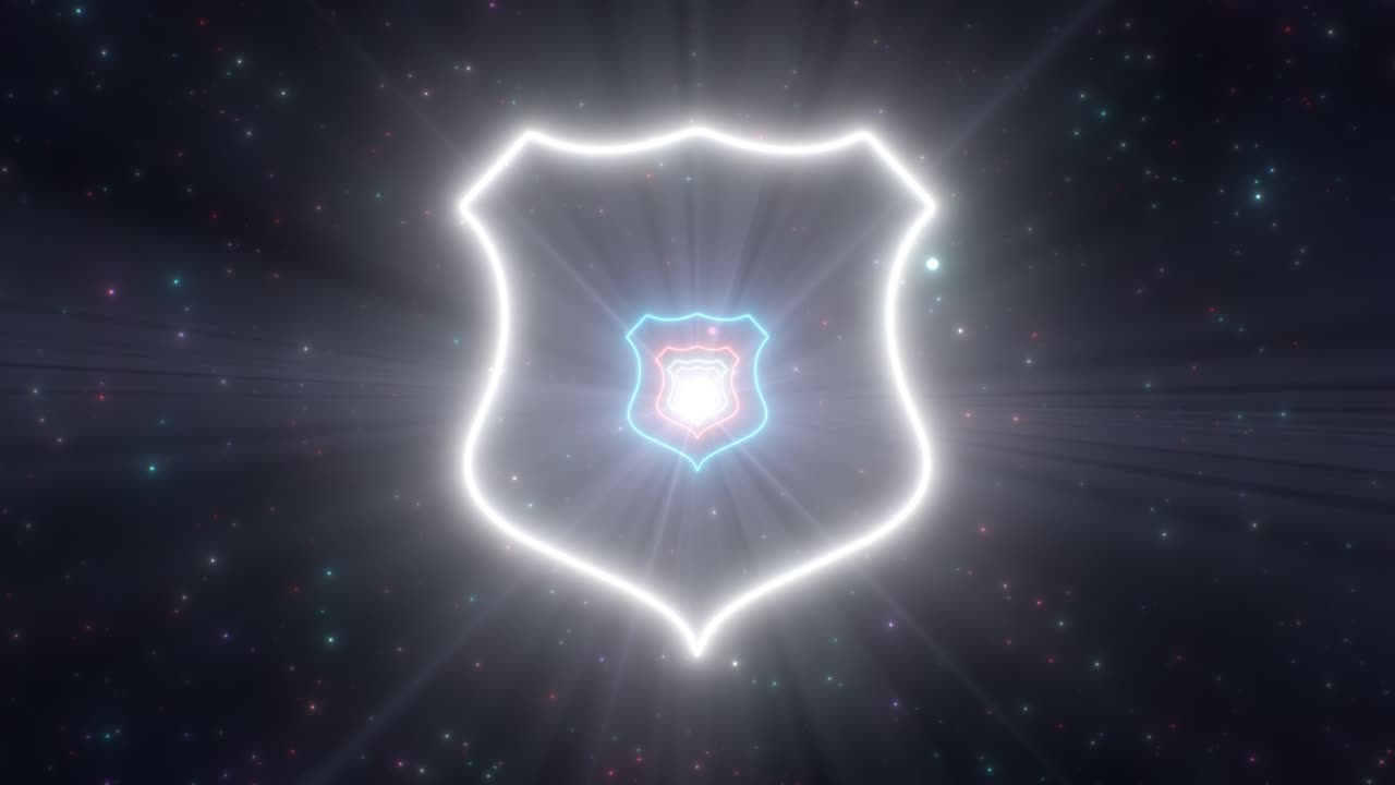 escudo de defensa insignia de la policía contorno de la forma del túnel de luz de neón brillante - 4k sin costuras vj bucle de movimiento animación de fondo