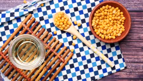 close up of raw soy bean seed oil in a container