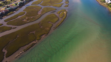 Goukou-estuarine-river-with-flooded-mud-flats-and-coastal-reeds,-Stilbaai