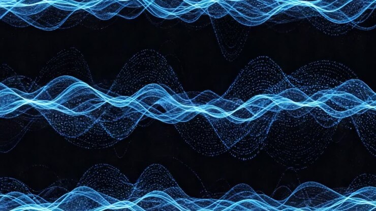 Motivi dinamici a onde blu: un'esplorazione visiva di energia e forma fluttuanti in un ambiente digitale ipnotico con movimenti fluidi e colori vibranti.