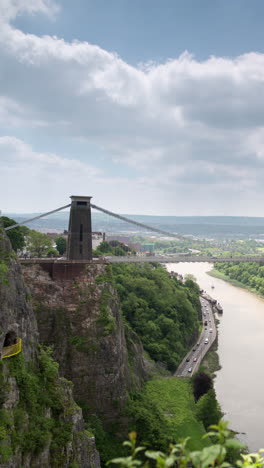 time lapse of the clifton suspension bridge in bristol, uk in vertical