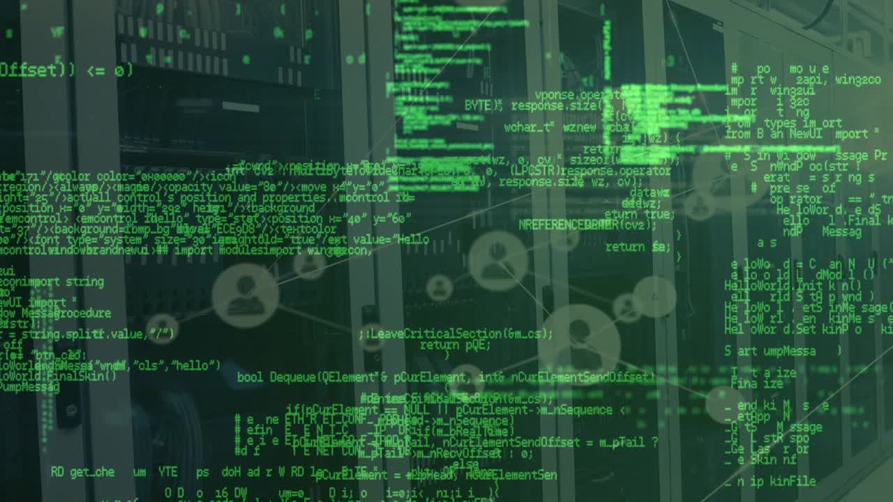 Animation of data processing and connections over servers