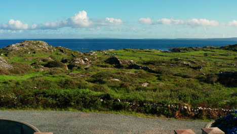 Elevate-your-view-with-a-rise-drone-shot-of-Connemara,-Galway,-Ireland's-lush-green-landscape