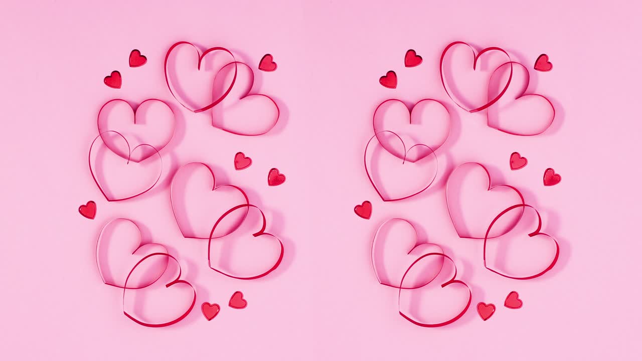 Red hearts romantic love decoration on pastel pink theme. Stop motion