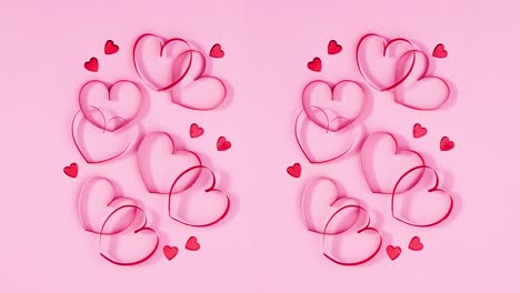 corazones rojos decoración romántica de amor en tema rosa pastel. detenga el movimiento