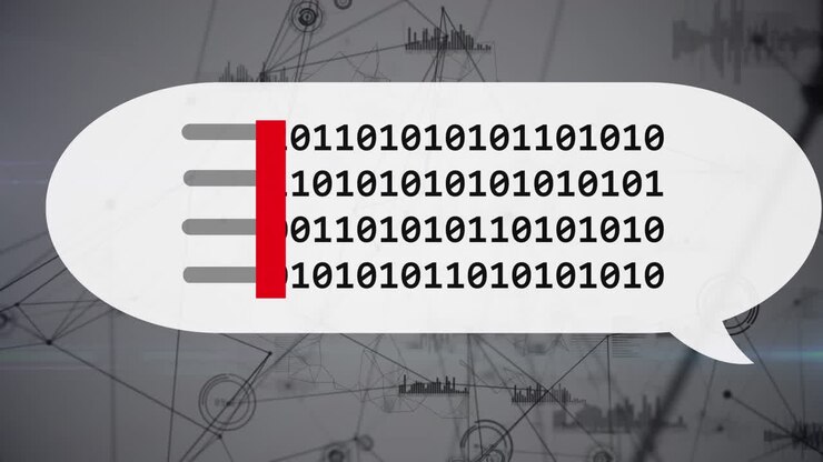 Animation of ai text and binary coding data processing over networks of connections
