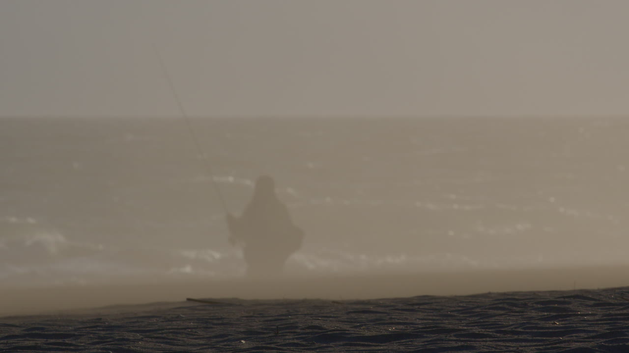 la pesca en una escena costera de niebla