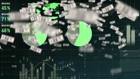 Schwebende-Dollarnoten-Steigen-Vor-Wechselnden-Grünen-Und-Grauen-Diagrammen-Und-Statistiken