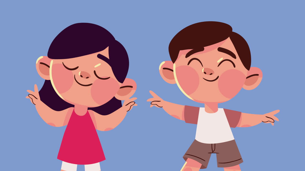 niños pequeños personajes de pareja animación