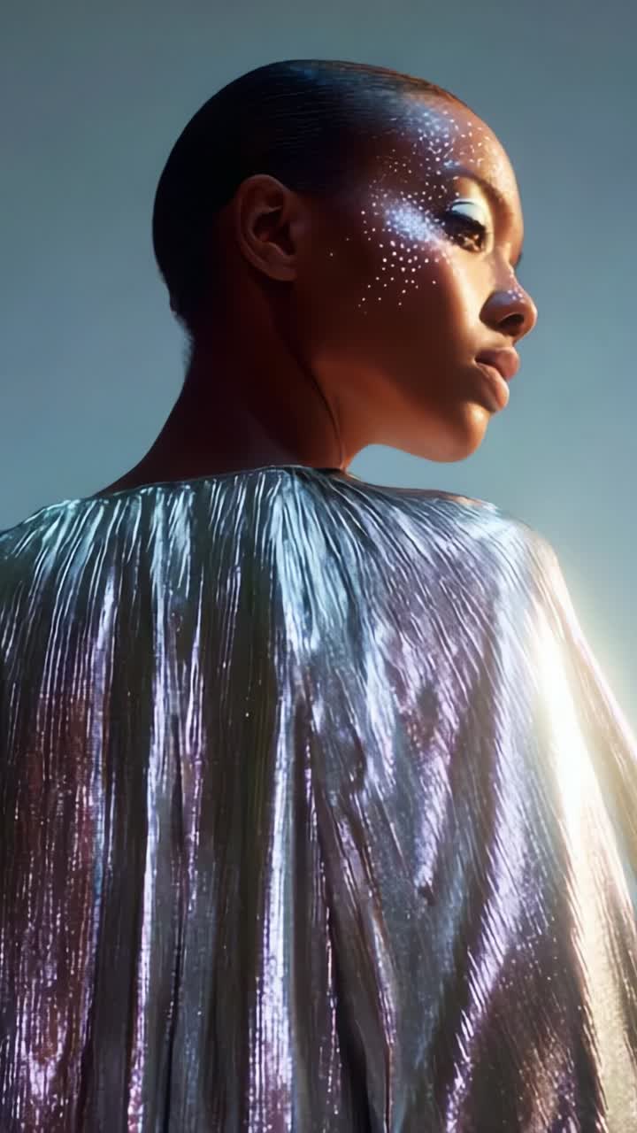 A Transformative Journey of Elegance: A Stunning Model Showcases Ethereal Fashion and Artistic Beauty in Two Striking Frames Highlighting Unique Textures and Colors