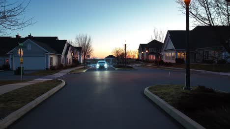 futuristic autonomous car scanning for obstacles in american neighborhood