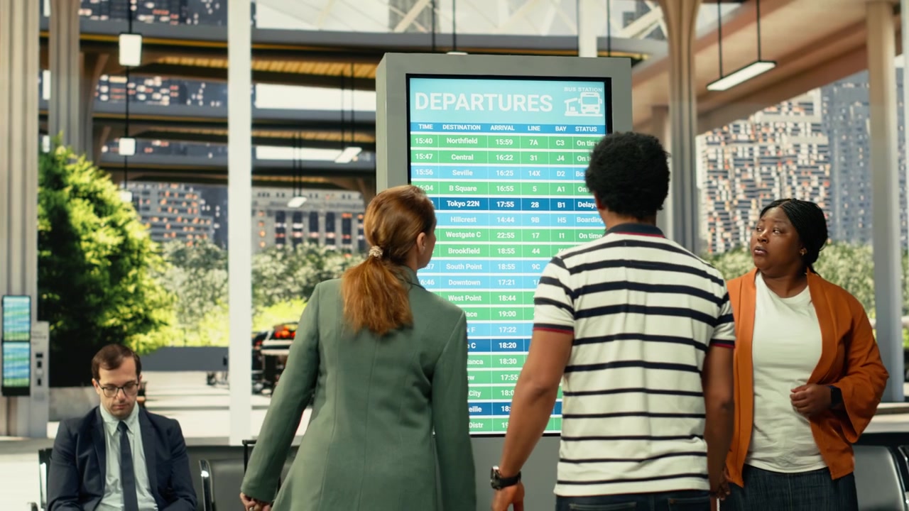 Vita da pendolare realistica con persone che si muovono in un terminal degli autobus.