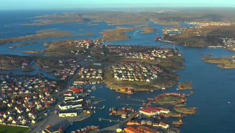 drone shot of smogen urban development on islands, sweden picturesque houses neighborhood