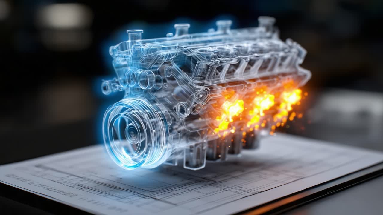 Dynamic Visualization of an Engine's Combustion Process Highlighting the Precise Mechanisms of Power Generation and Efficient Performance Through Visual Effects