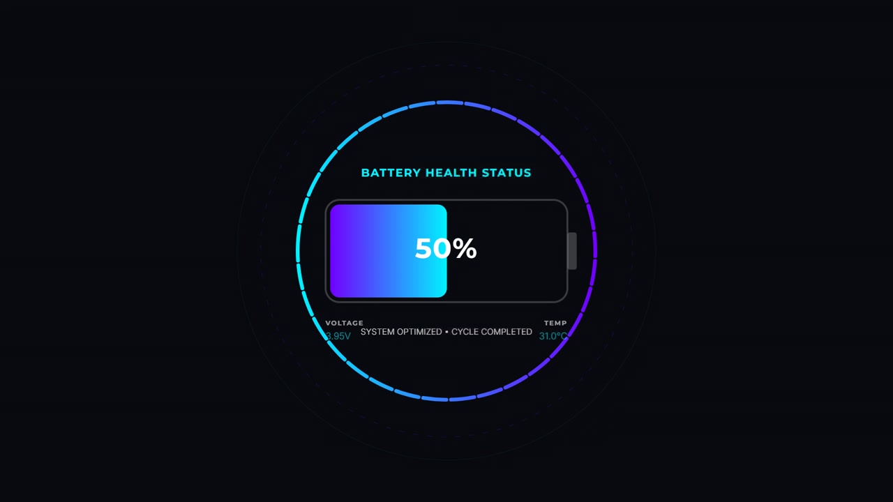 Digital Battery Health Status Charging Interface Animation