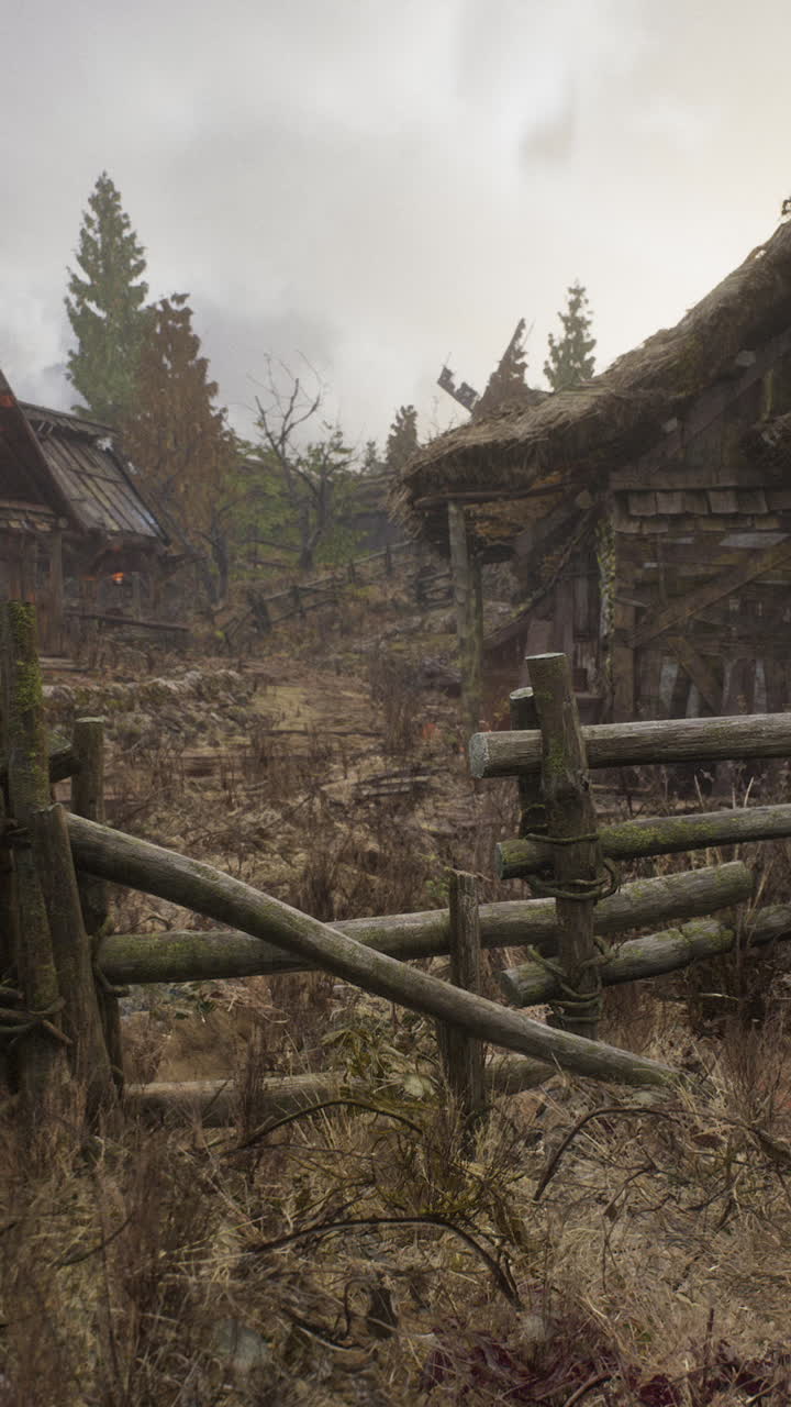 pueblo en ruinas en otoño