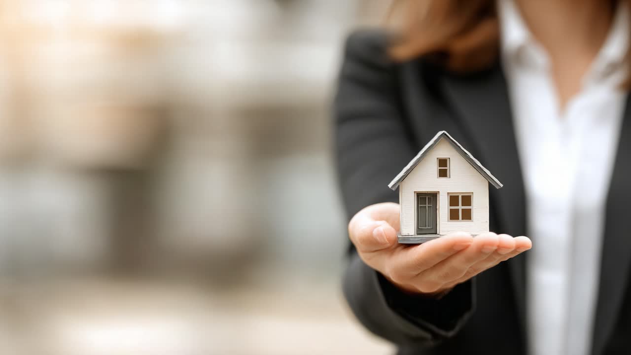 A person holding a miniature house in their palm signifies the importance of home ownership, real estate investment, and the dream of having a personal space in today's society