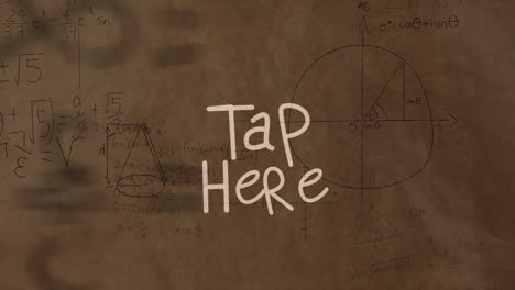 animación del texto aquí sobre fórmulas matemáticas en fondo marrón