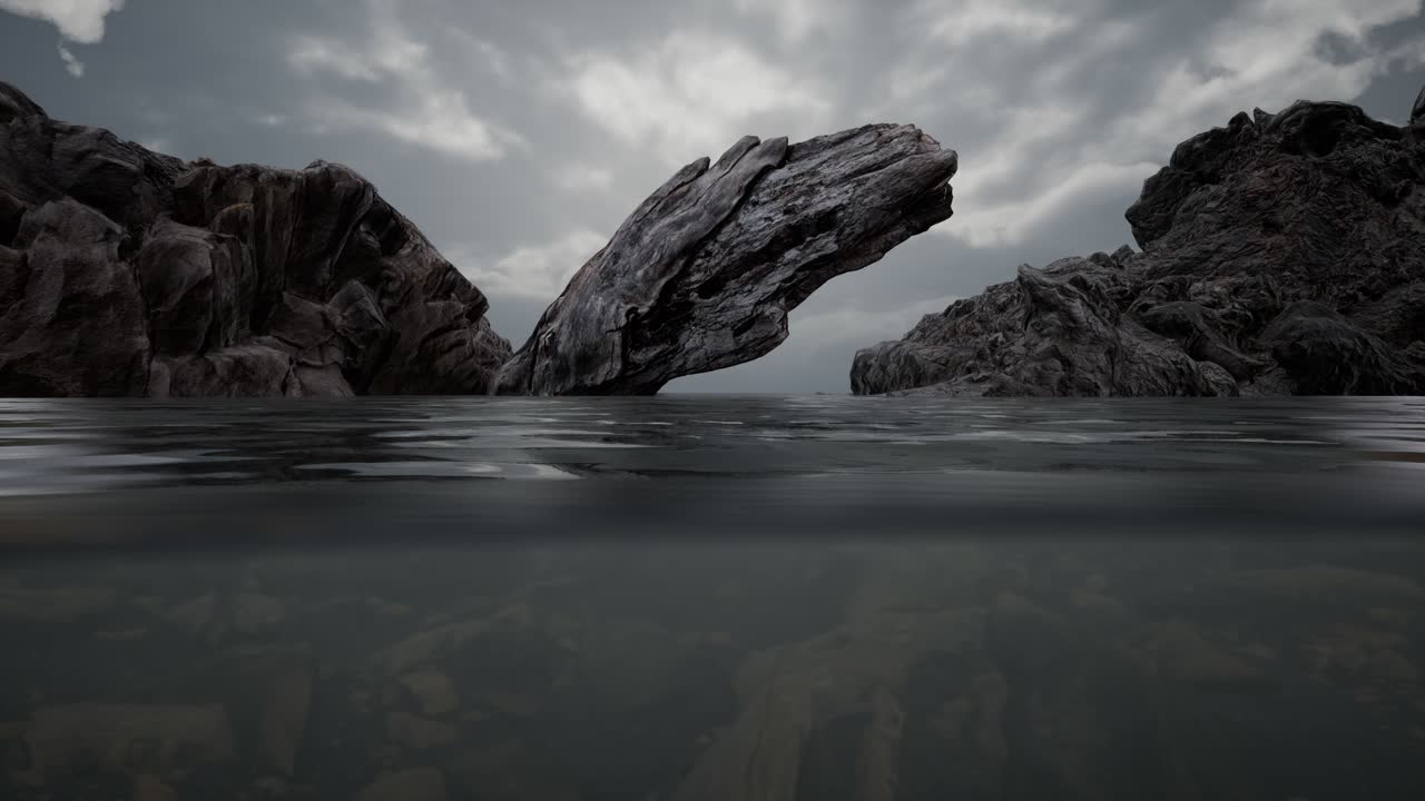 바위 가 있는 북쪽 바다 에서 절반 수중 으로