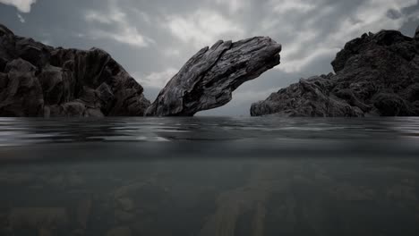 half underwater in northern sea with rocks