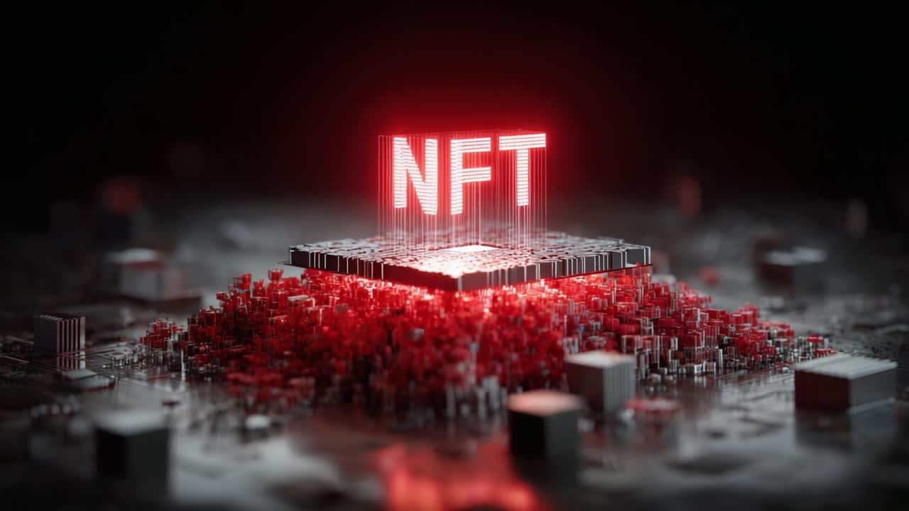 A Stunning Digital Representation of Non-Fungible Tokens (NFT) Surrounded by a Vibrant Array of Data Blocks Highlighting Their Modern Significance
