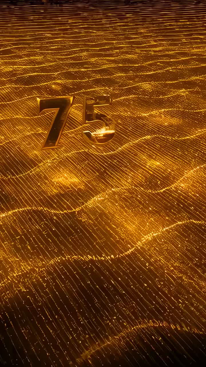 Vertical video: Panning camera moving gold 75 closer over golden waves, showing pulses, copy space