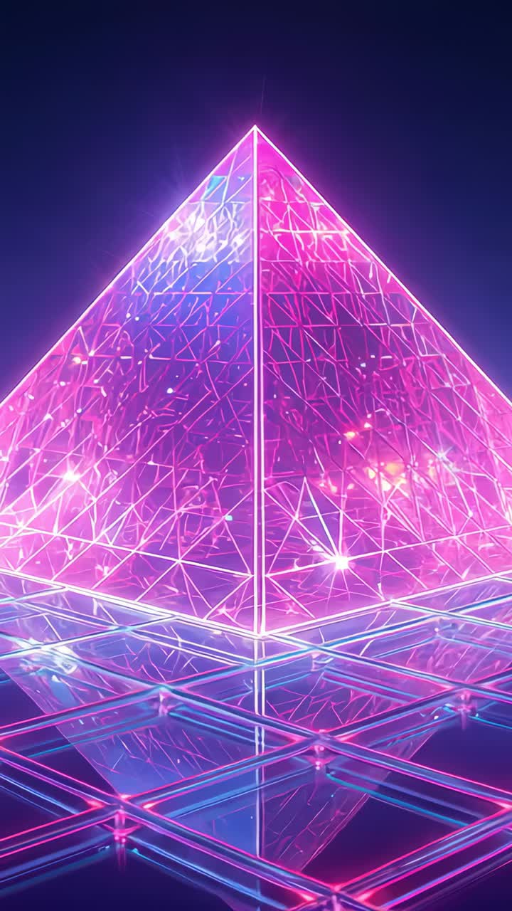 Vertical video: Lights activating, glass pyramid pulsing and sending sparkles to light grid floor