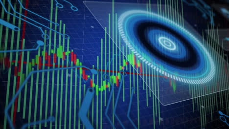 analyzing financial data charts with futuristic digital interface and blue animations