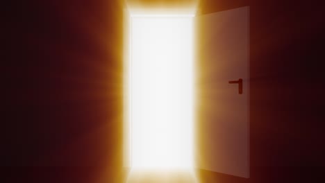 door opening and bright light flowing into dark room.