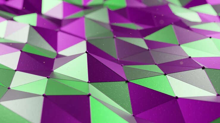 Eleganza Geometrica: Uno studio di triangoli viola e verdi.