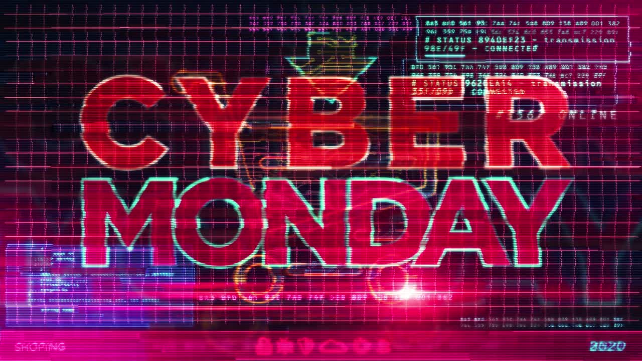 디지털 화면에서 사이버 월요일 방송