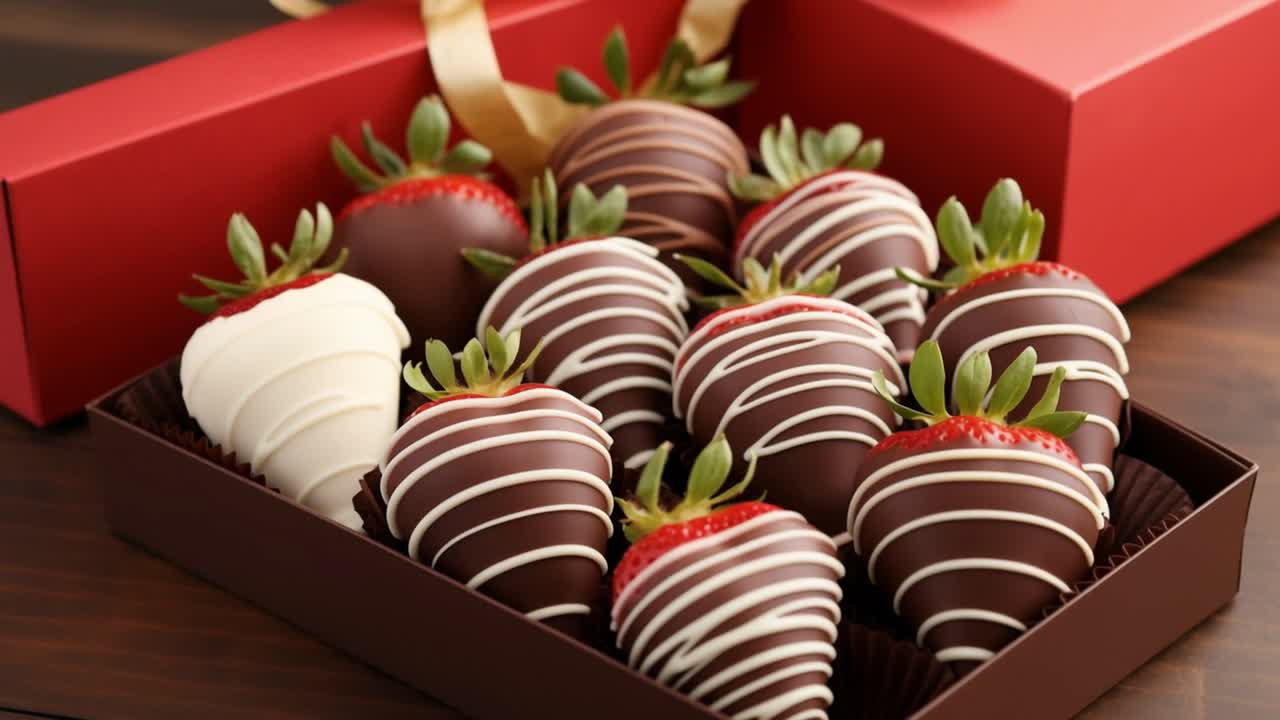 Delicious chocolate covered strawberries are neatly arranged in an elegant gift box, creating a perfect present for a birthday, anniversary, Valentine's Day, or any special occasion