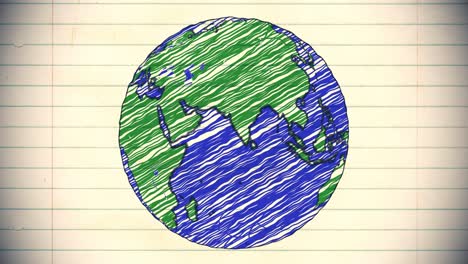 earth drawing paper cartoon hand drawn animation spinning globe world pen loop