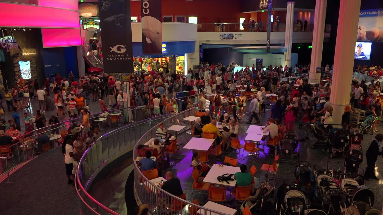 애틀랜타의 조지아 수족관 내부에서 거대한 군중 밀