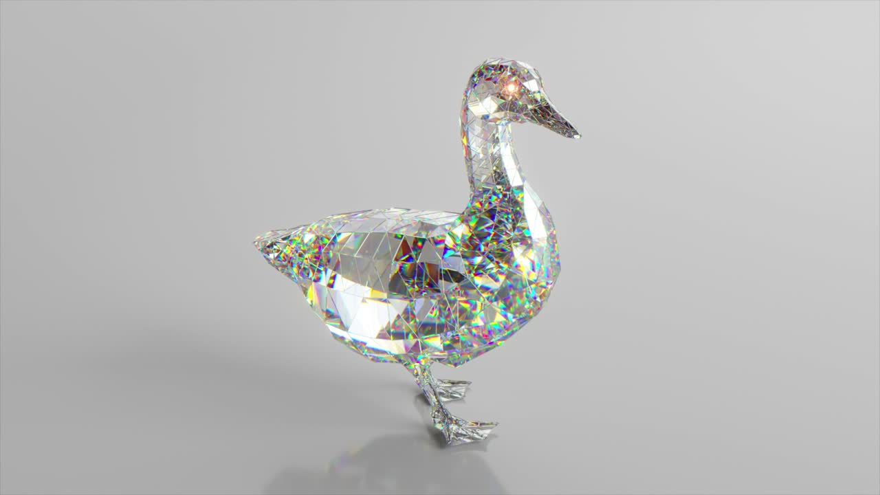 ходячая бриллиантовая утка. концепция природы и животных. низкий поли. белый цвет. 3d-анимация бесшовной петли