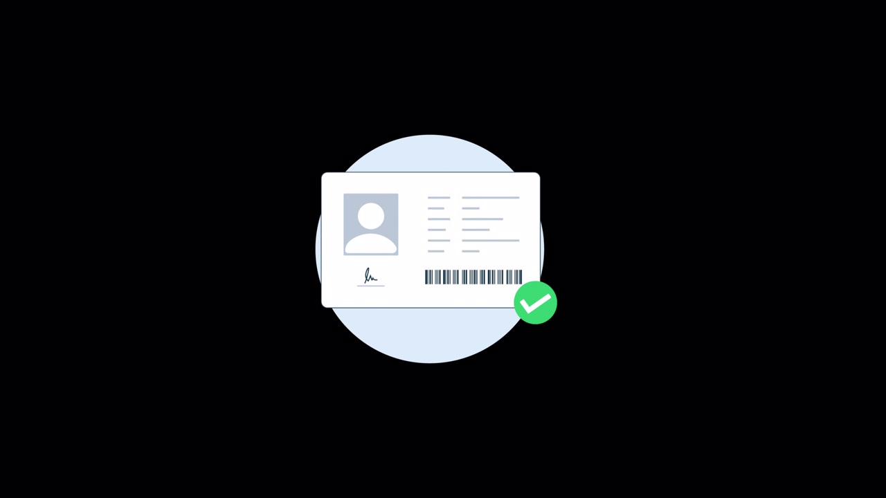 Animated Illustration of an ID Card with Green Checkmark