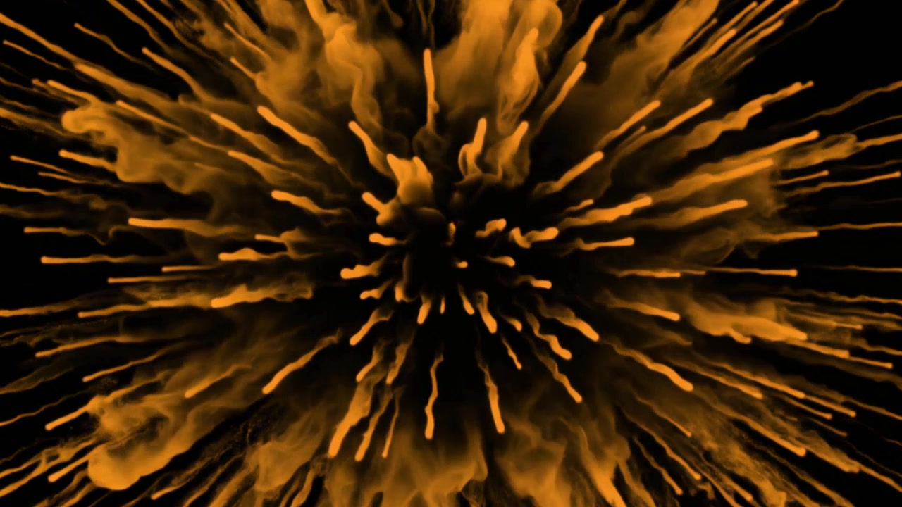 Abstract Orange Particle Explosion Expanding on Black Background