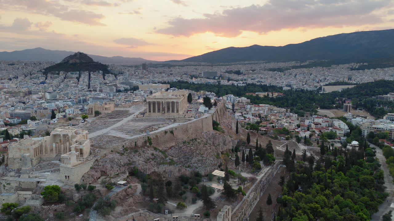 Aerial View of the Acropolis of Athens at Sunset