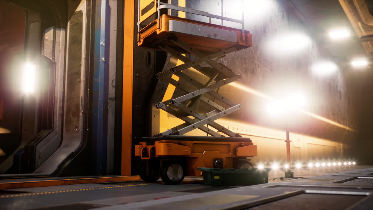 Scifi Construction Corridor with Orange Scissor Lift