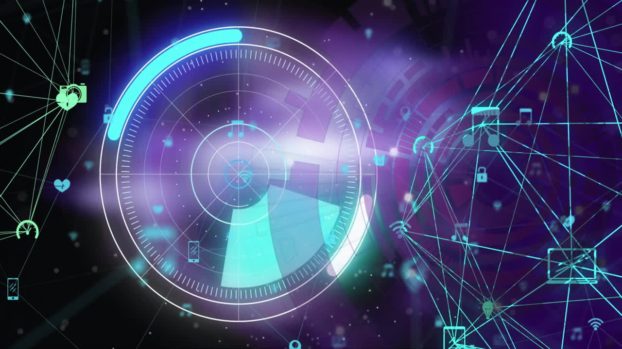 흑색 배경에서 연결 및 디지털 데이터 처리의 애니메이션