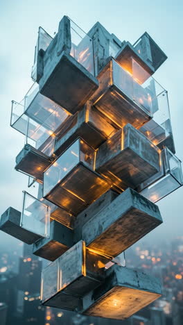 abstract geometric structure with illuminated cubes
