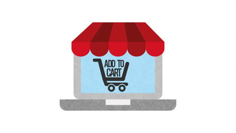 online shopping icon with add to cart button on laptop